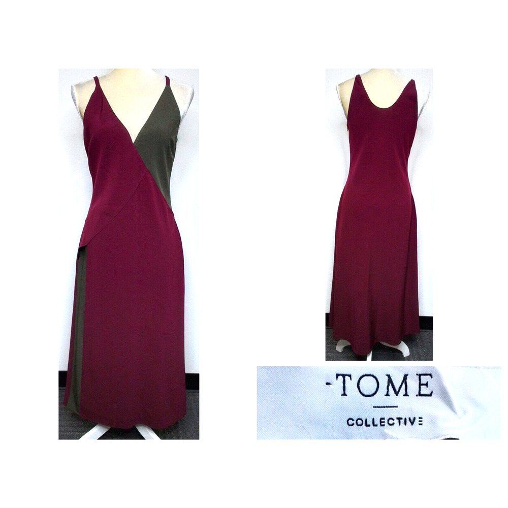 Tome Collective Dress Women's 6 Colorblock Slip Maxi Burgundy & Gray #W3318